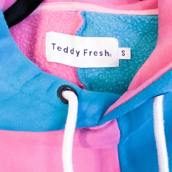 Teddy Fresh Love Color Block Pink Teal Blue Fleece Hoodie - Picture 5 of 8